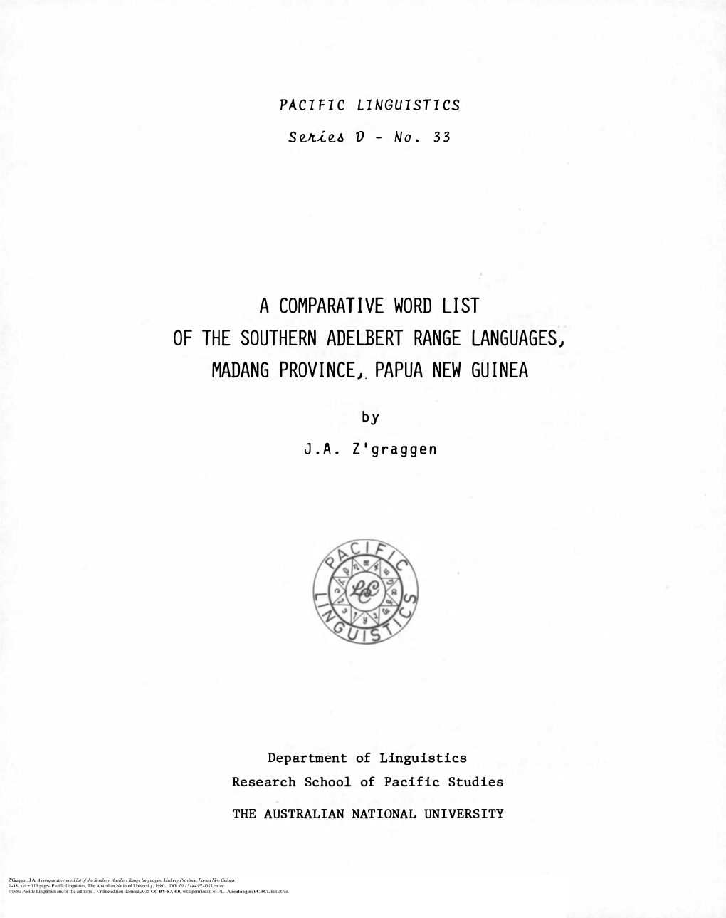 A Comparative Word List of the Southern Adelbert Range Languagesj Madang Provincej Papua New Guinea