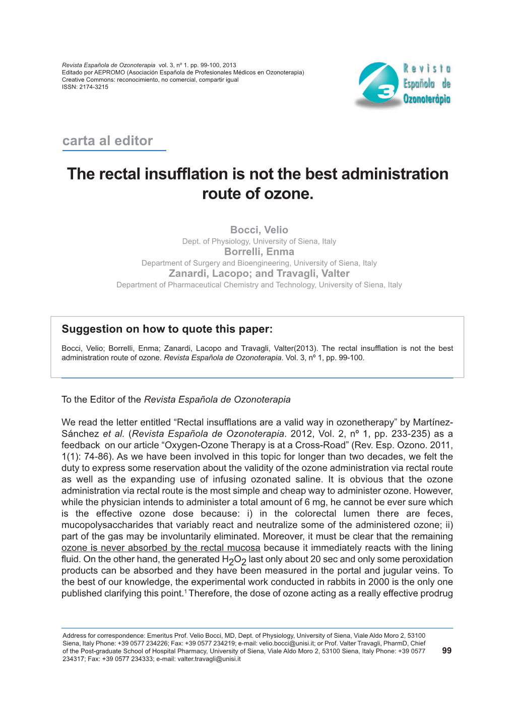 The Rectal Insufflation Is Not the Best Administration Route of Ozone