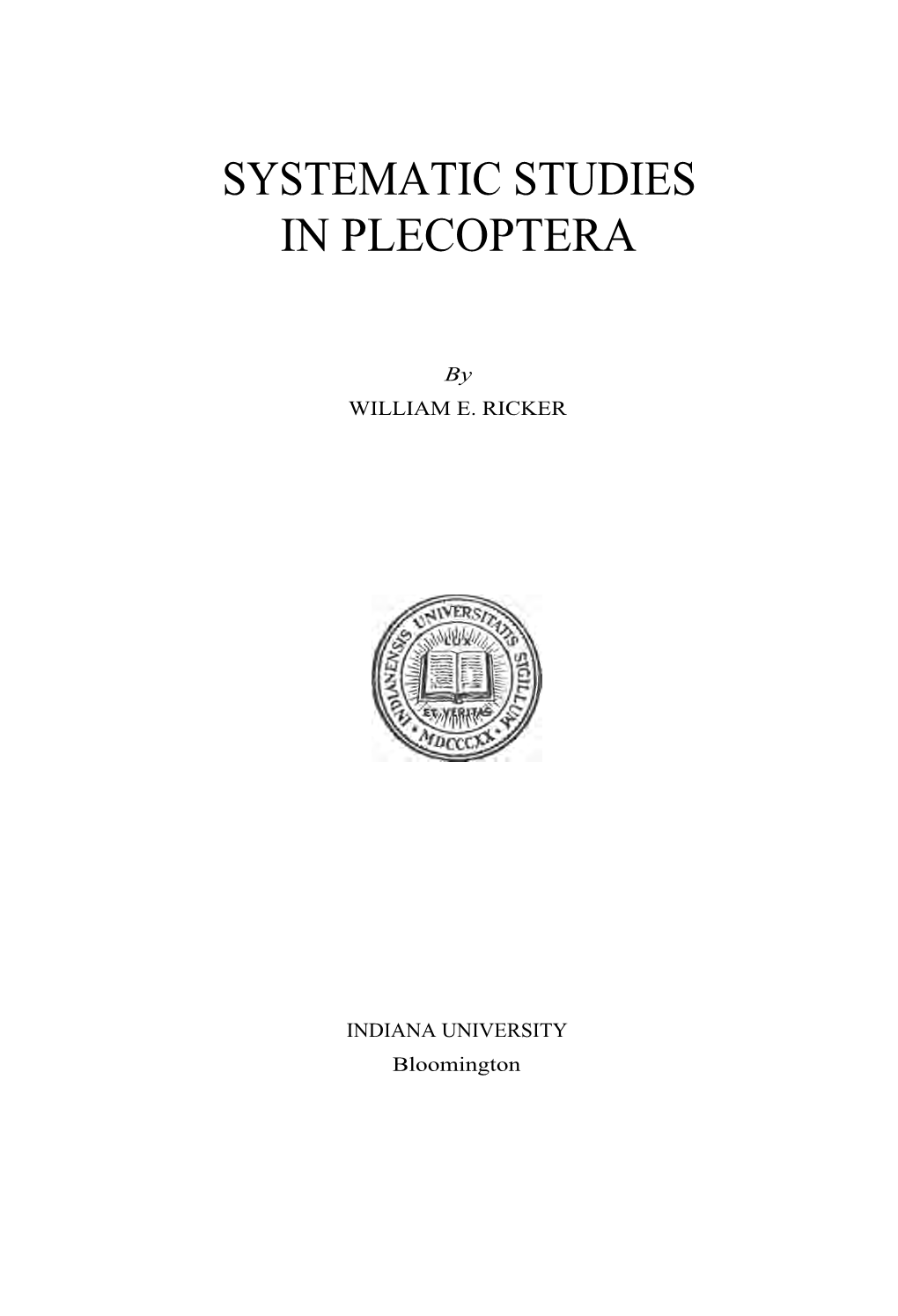 Systematic Studies in Plecoptera