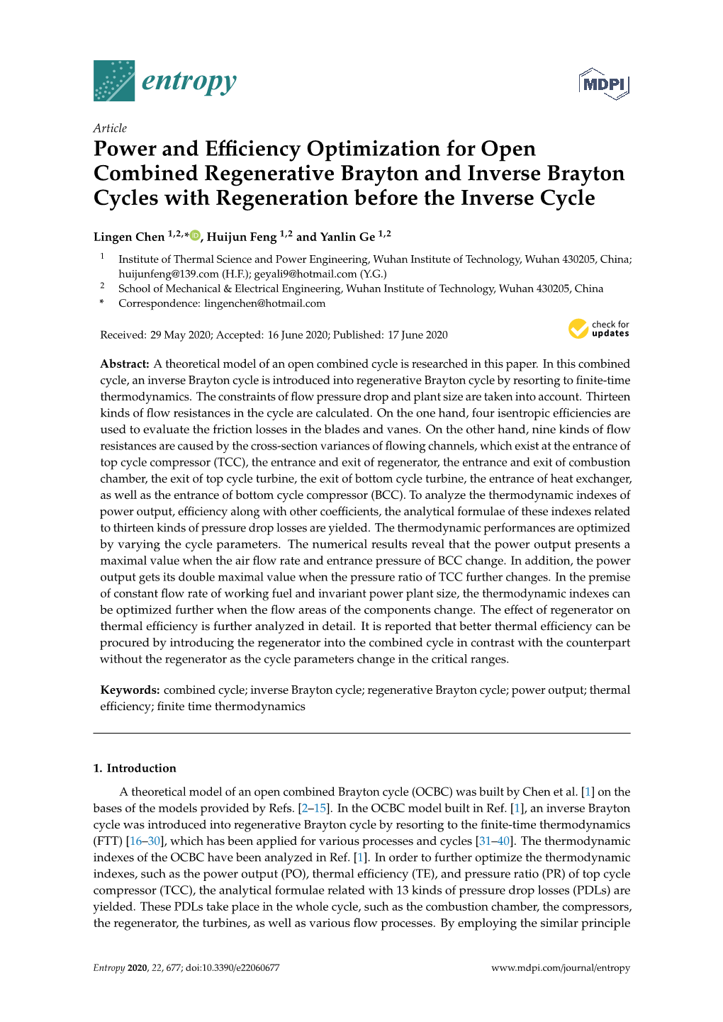 Power and Efficiency Optimization for Open Combined Regenerative