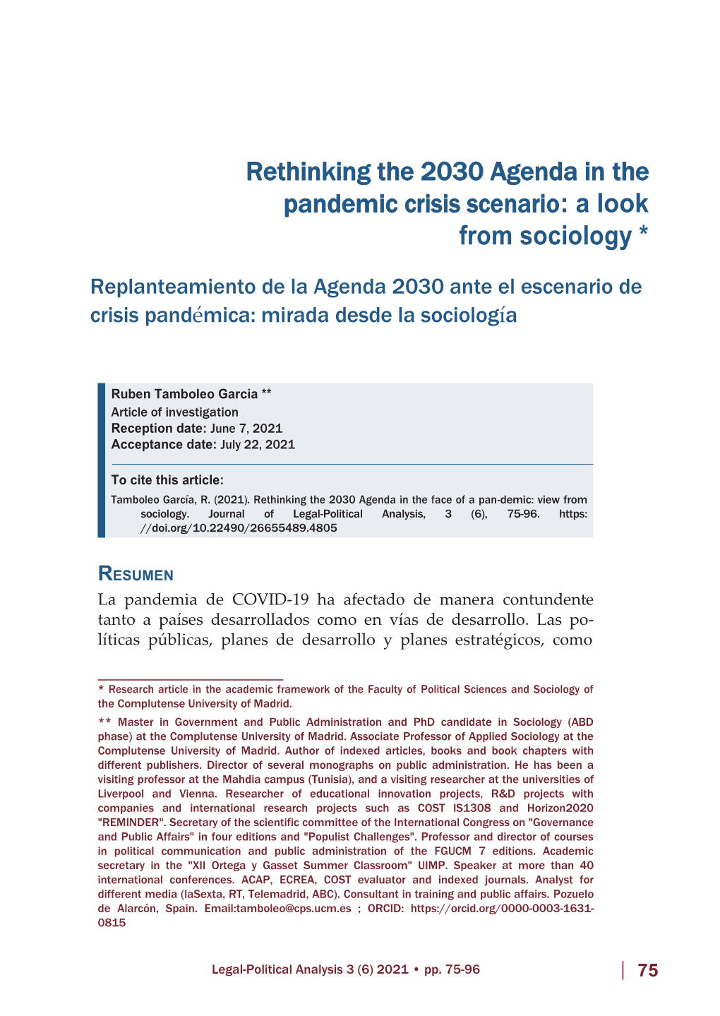 Rethinking the 2030 Agenda in the Pandemic Crisis Scenario: a Look from Sociology *