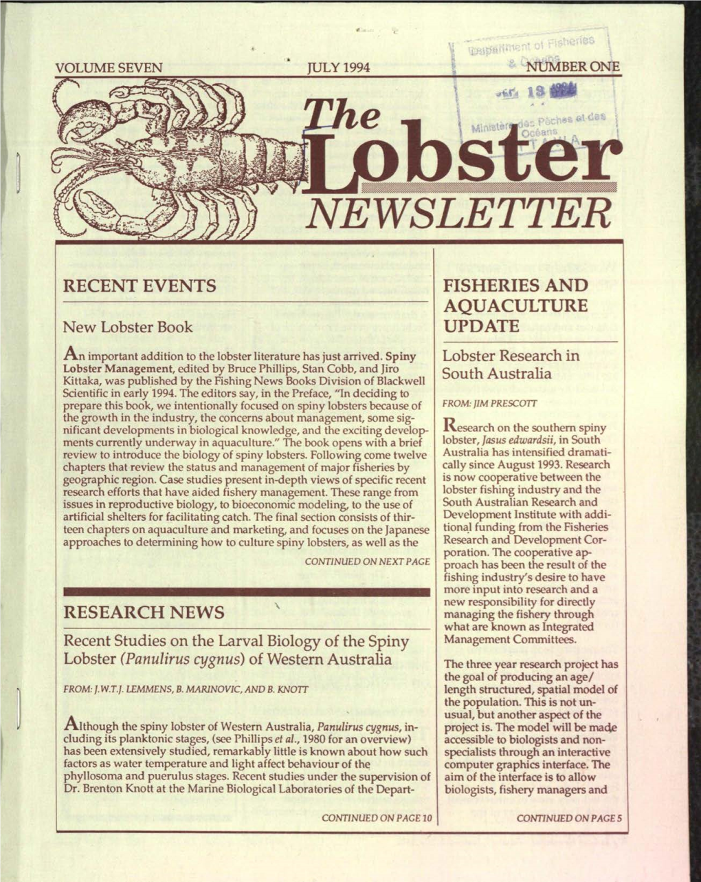The Lobster Newsletter July 1994