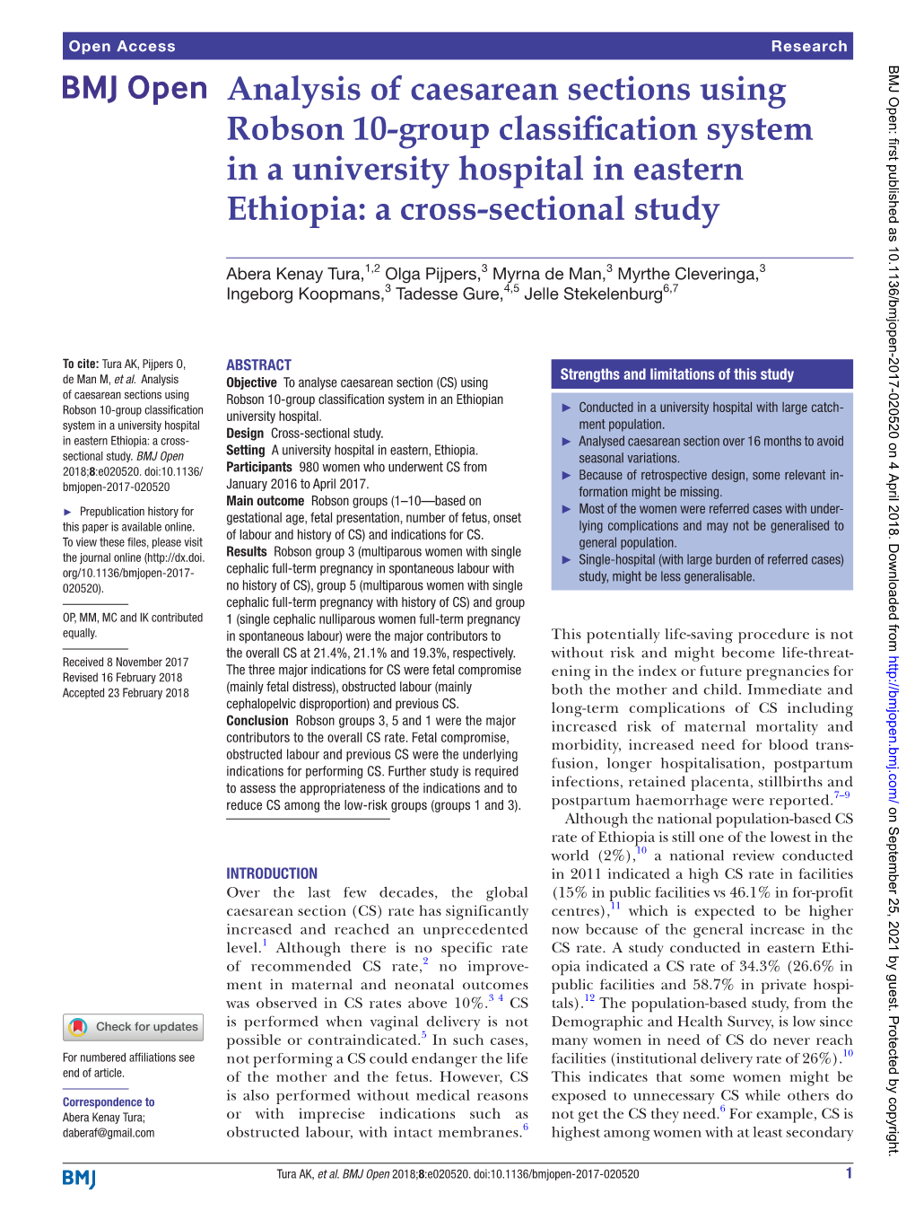Analysis of Caesarean Sections Using Robson 10-Group Classification System in a University Hospital in Eastern Ethiopia: a Cross-Sectional Study
