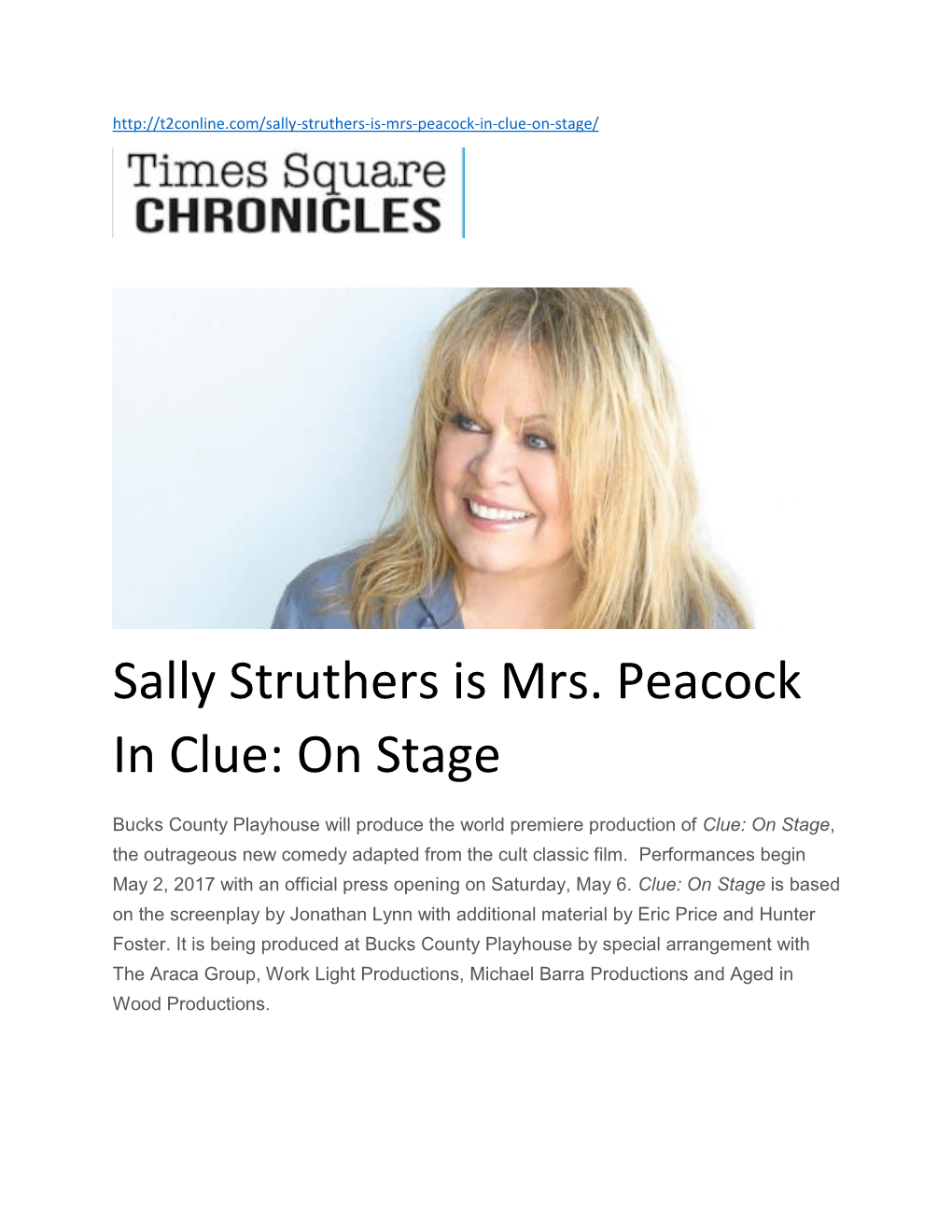 Sally Struthers Is Mrs. Peacock in Clue: on Stage