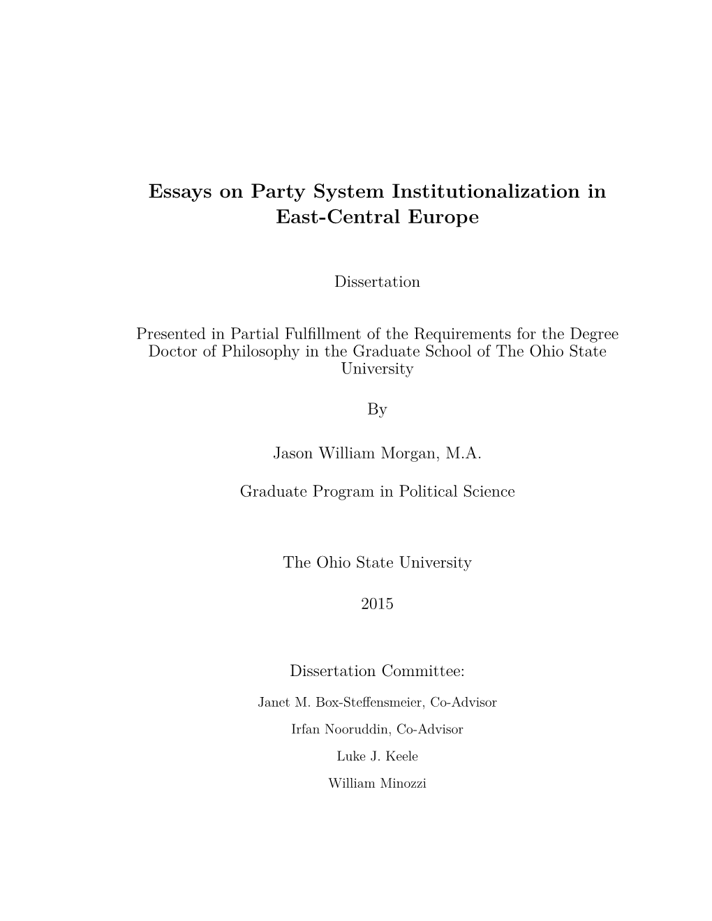 Essays on Party System Institutionalization in East-Central Europe