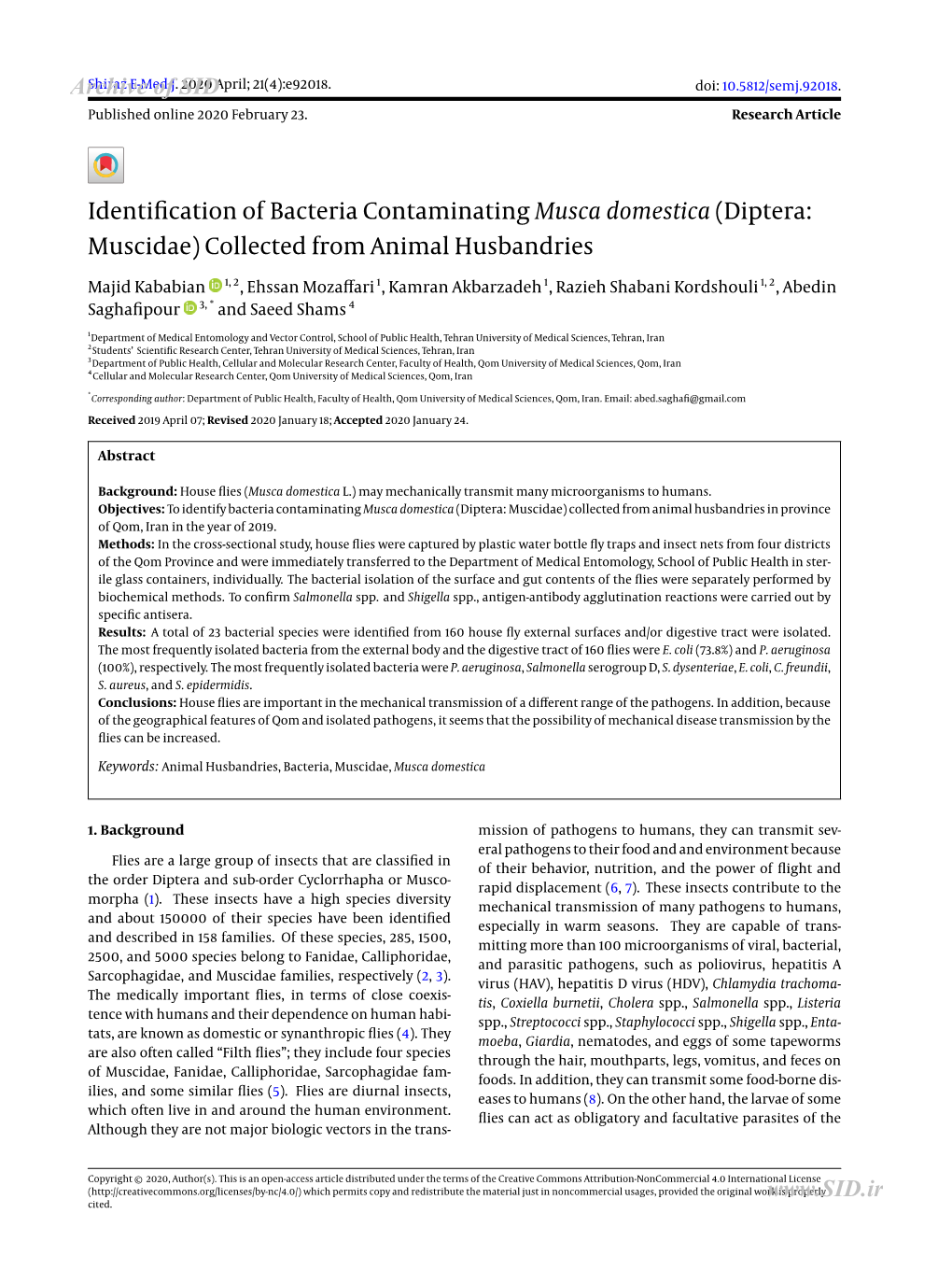 Identification of Bacteria Contaminating Musca