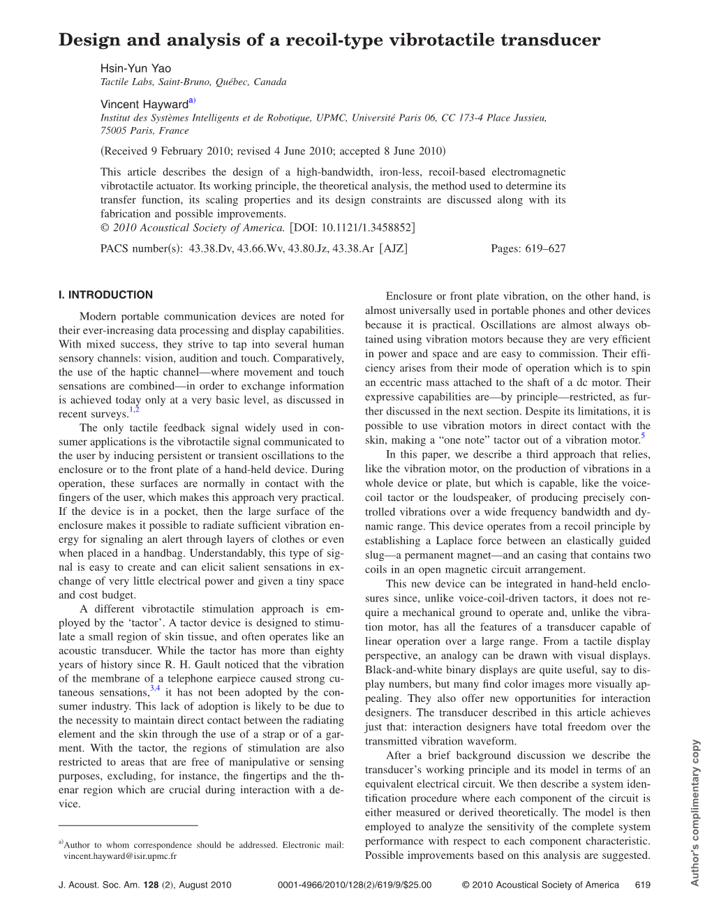 Design and Analysis of a Recoil-Type Vibrotactile Transducer