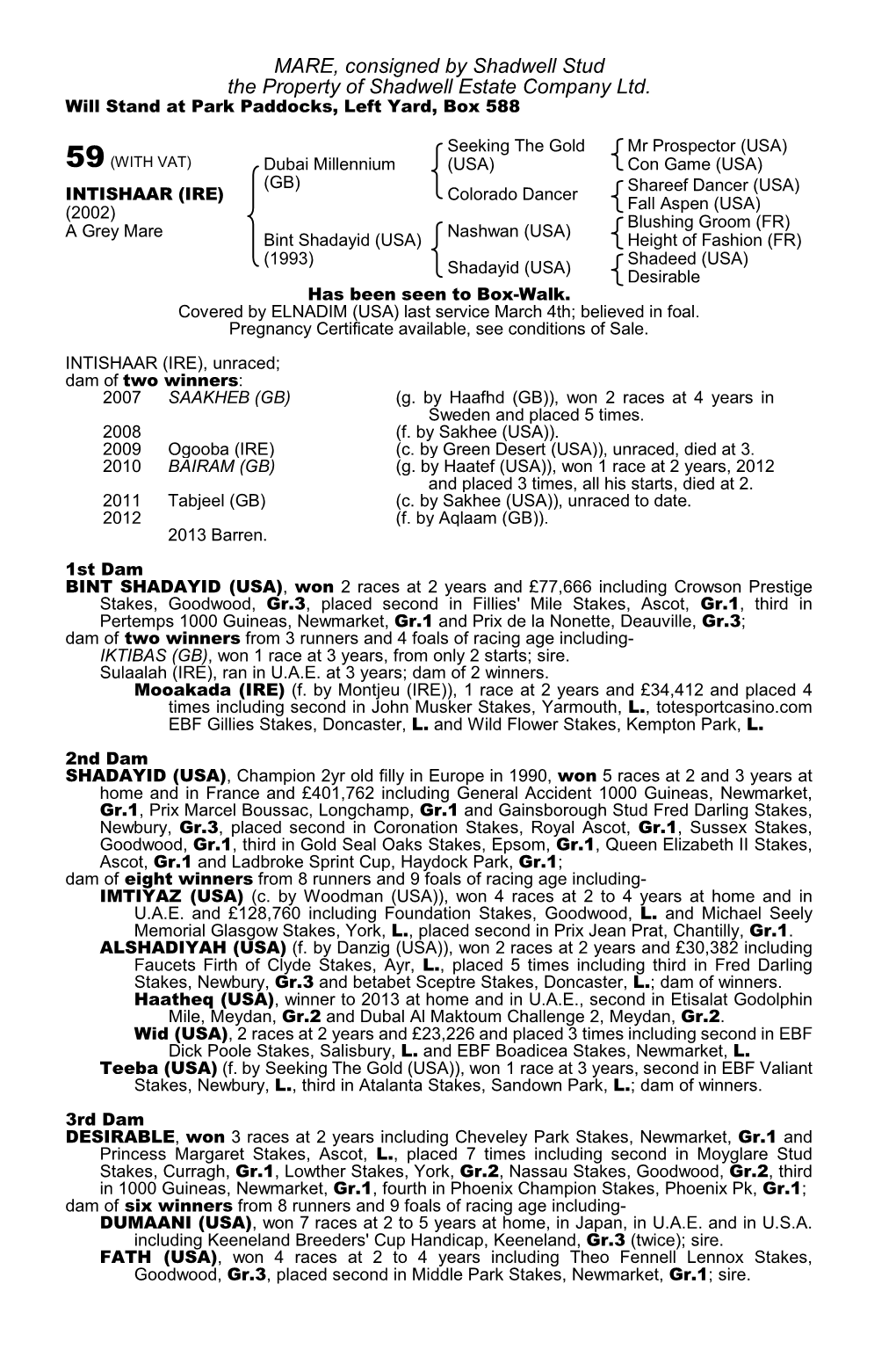 MARE, Consigned by Shadwell Stud the Property of Shadwell Estate Company Ltd