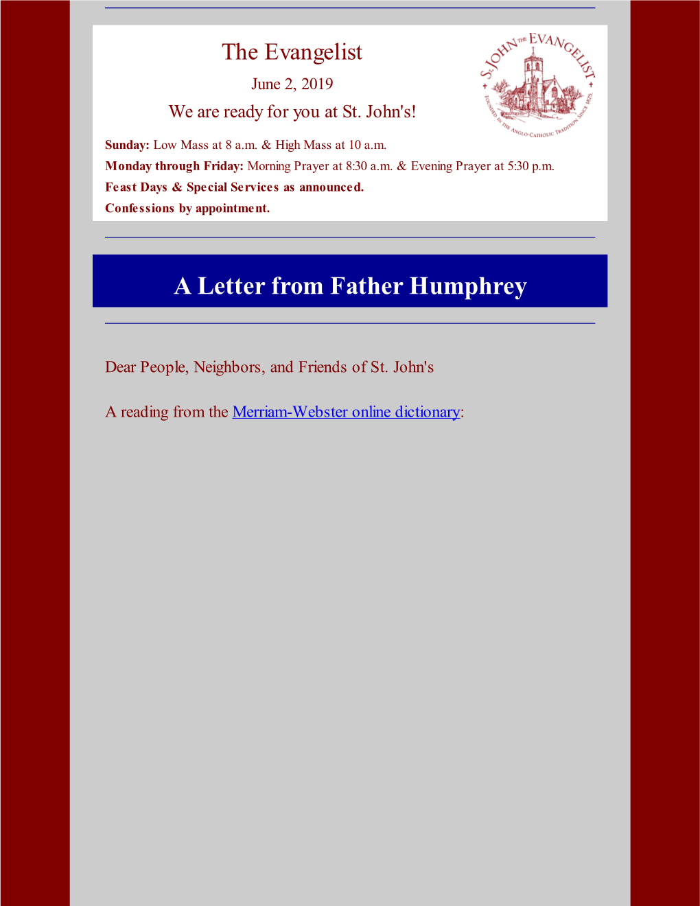 A Letter from Father Humphrey