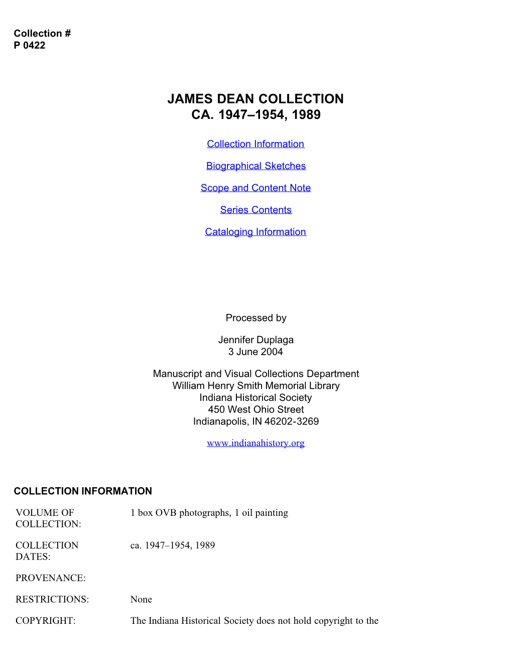 James Dean Collection Ca. 1947-1954, 1989