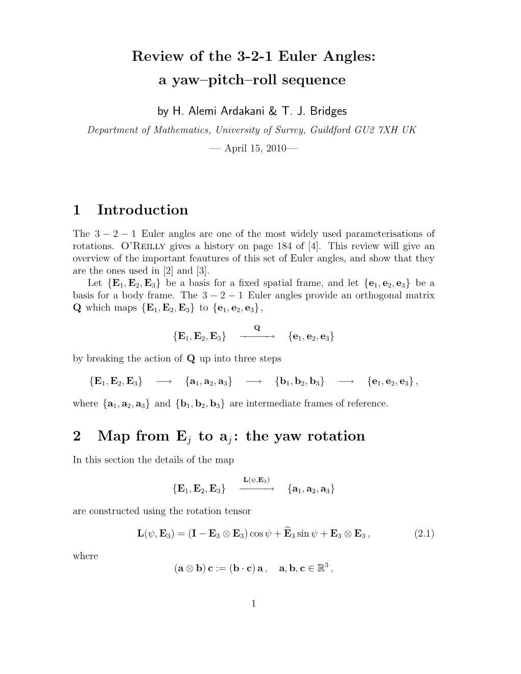 Review of the 3-2-1 Euler Angles: a Yaw–Pitch–Roll Sequence