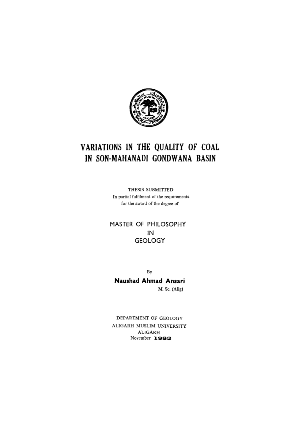 Variations in the Quality of Coal in Son-Mahanadi Gondwana Basin