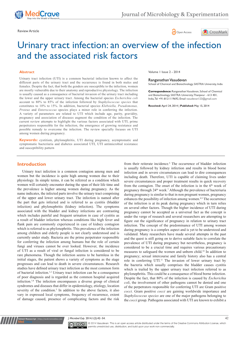 Urinary Tract Infection: an Overview of the Infection and the Associated Risk Factors