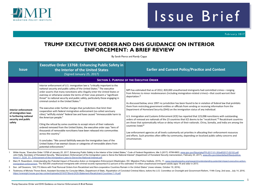 TRUMP EXECUTIVE ORDER and DHS GUIDANCE on INTERIOR ENFORCEMENT: a BRIEF REVIEW by Sarah Pierce and Randy Capps