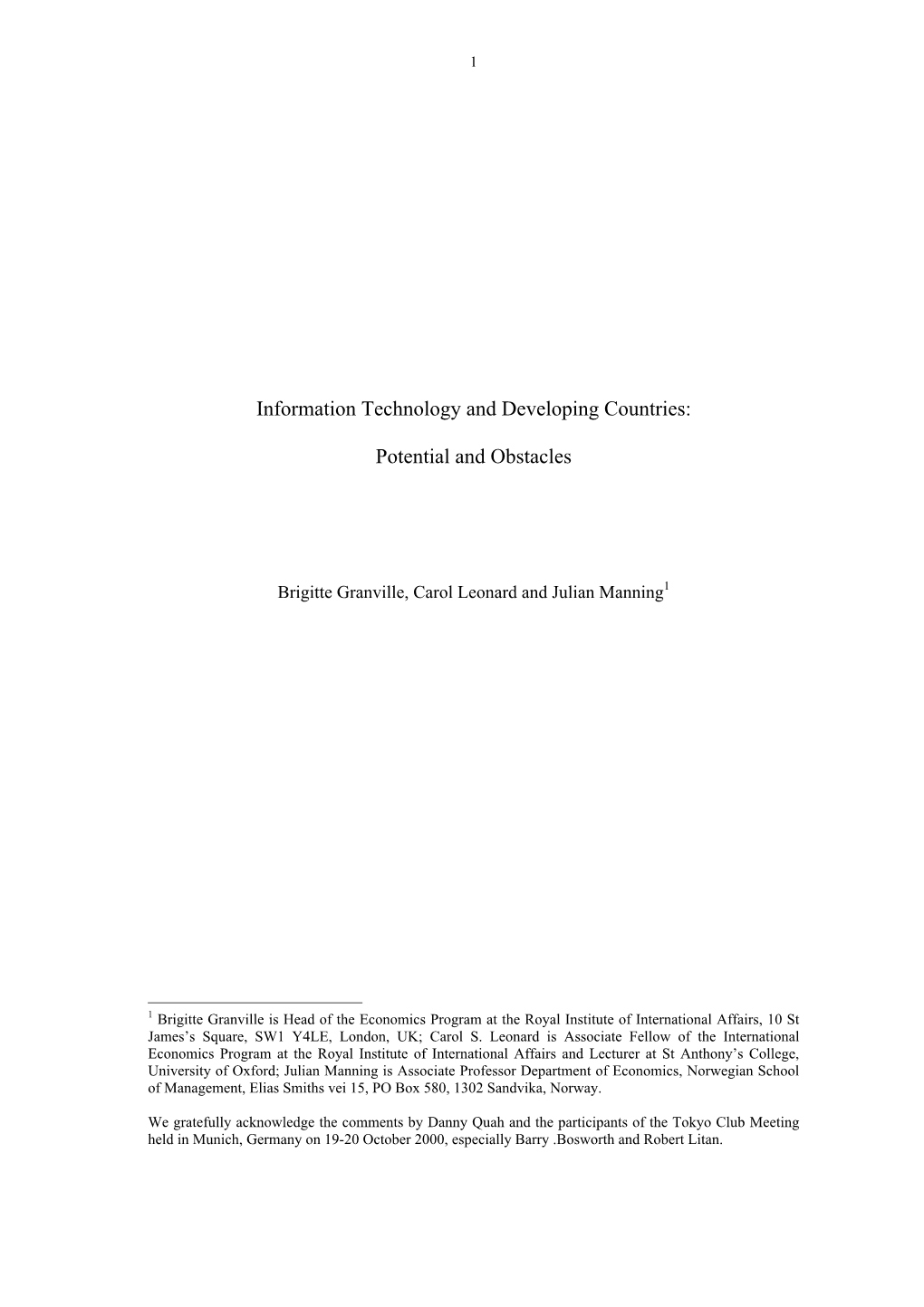 Information Technology and Developing Countries: Potential