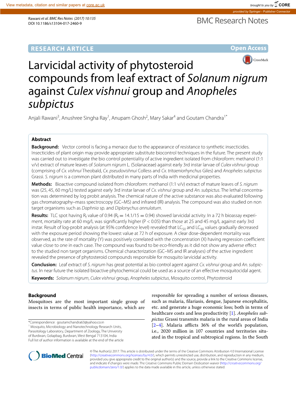 Larvicidal Activity of Phytosteroid Compounds from Leaf