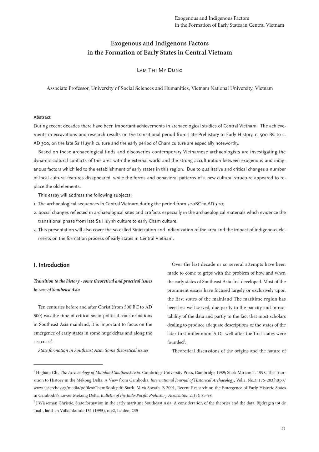 Exogenous and Indigenous Factors in the Formation of Early States in Central Vietnam