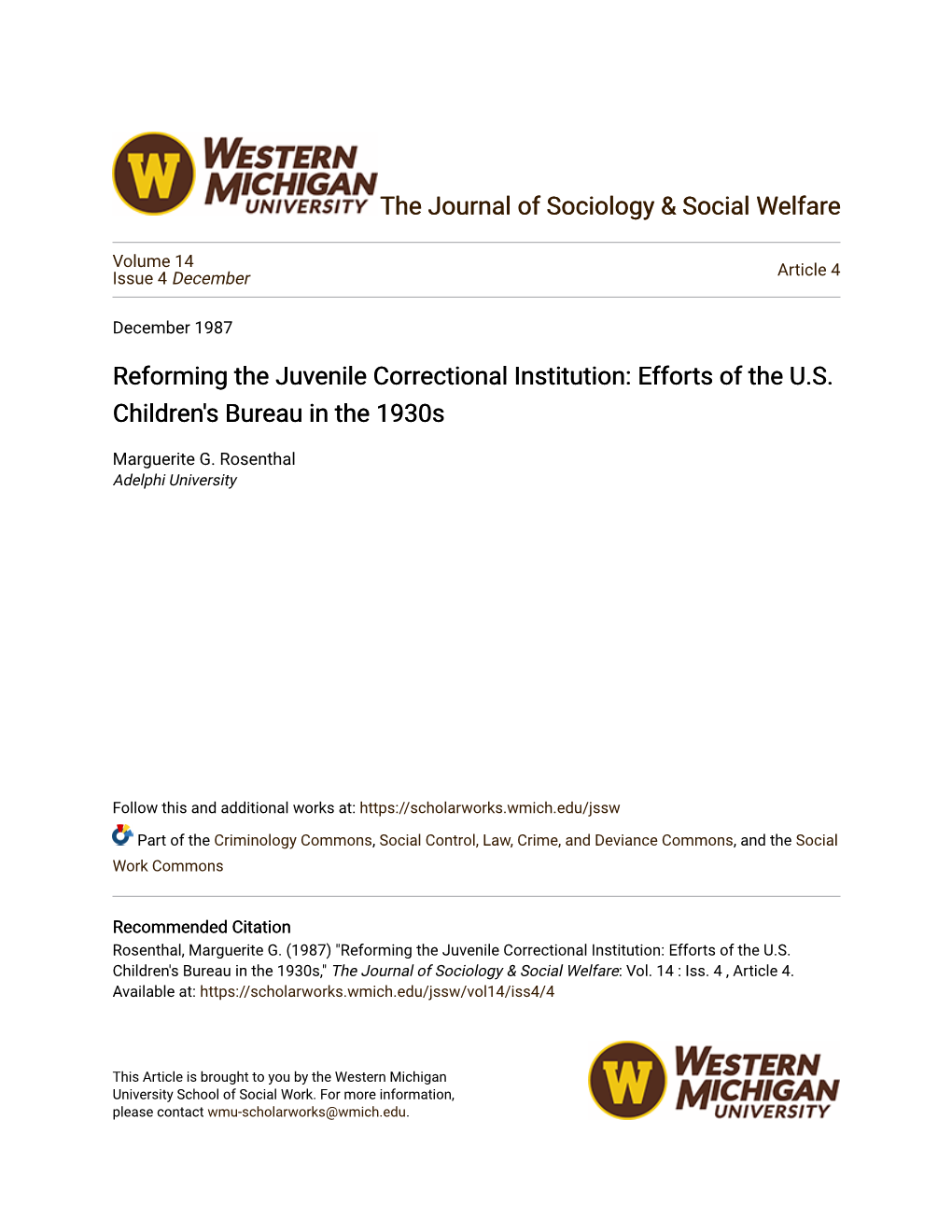 Reforming the Juvenile Correctional Institution: Efforts of the U.S