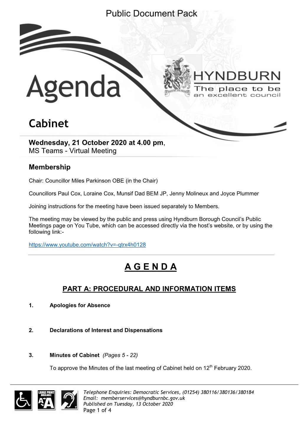 (Public Pack)Agenda Document for Cabinet, 21/10/2020 16:00