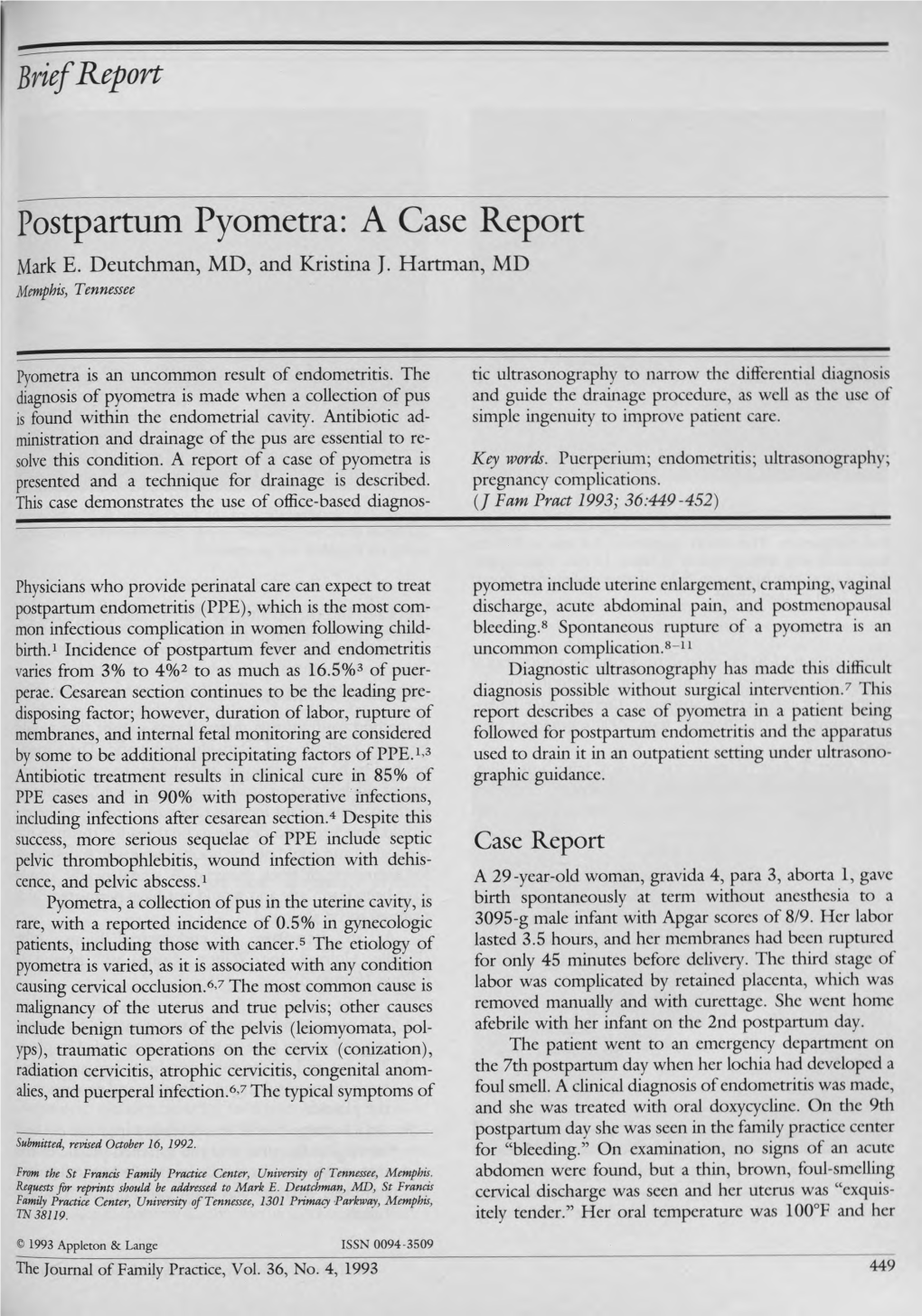 Postpartum Pyometra: a Case Report Mark E