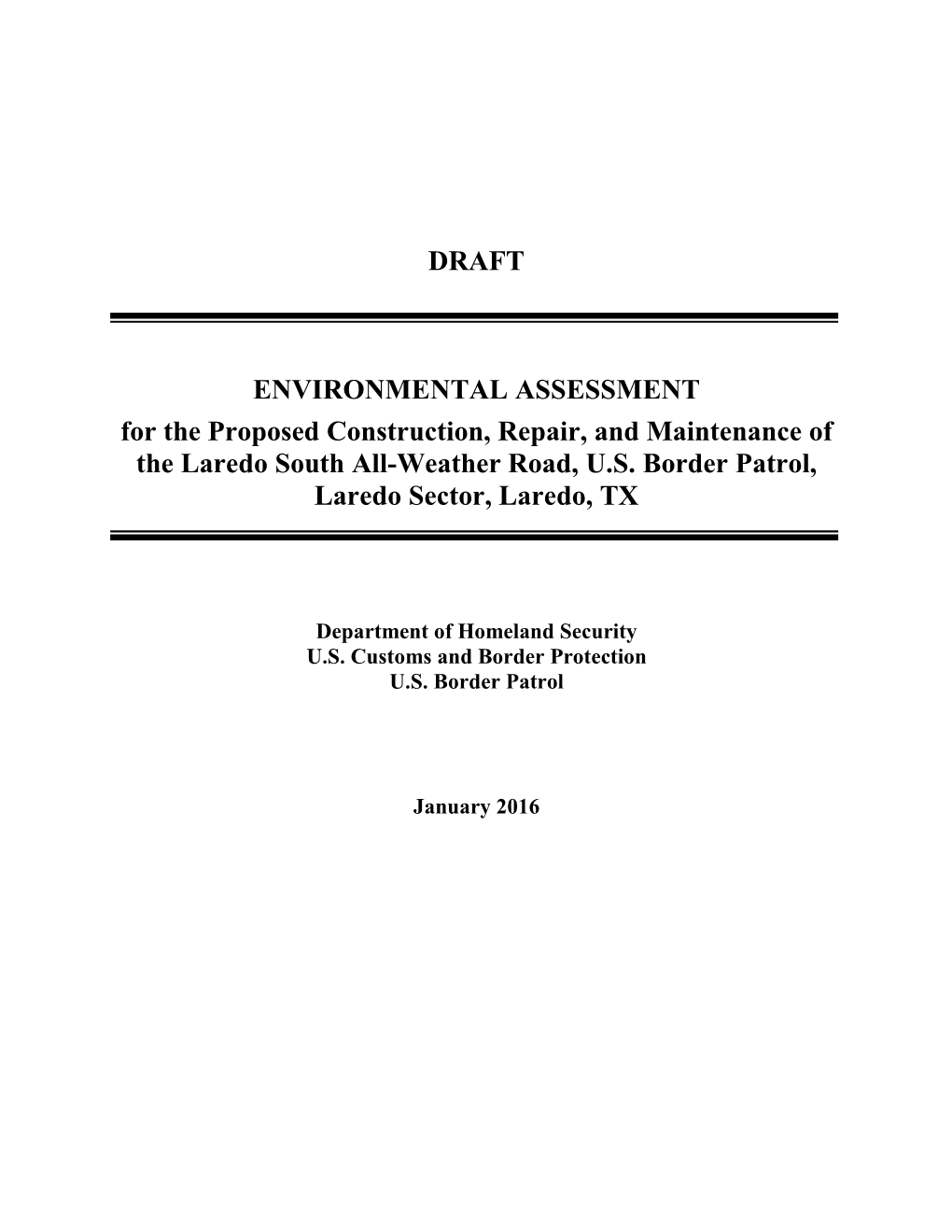 DRAFT ENVIRONMENTAL ASSESSMENT for the Proposed