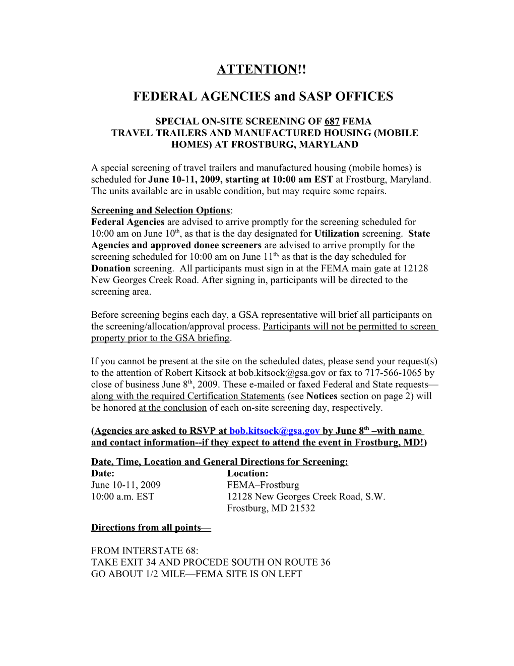 FEDERAL AGENCIES and SASP OFFICES s1