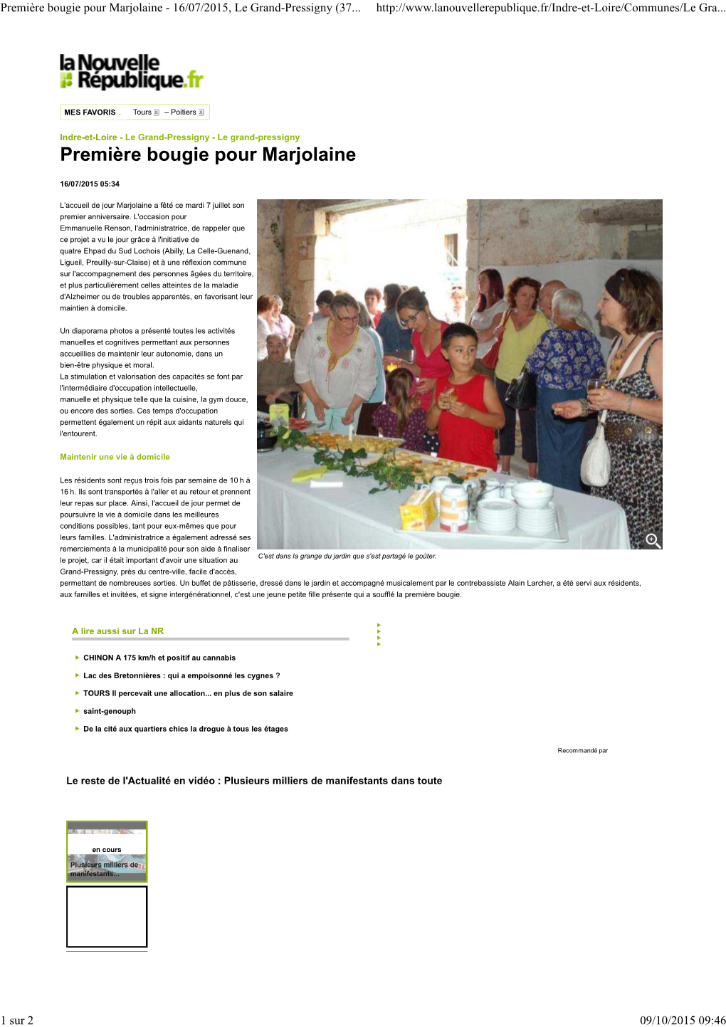Première Bougie Pour Marjolaine - 16/07/2015, Le Grand-Pressigny (37