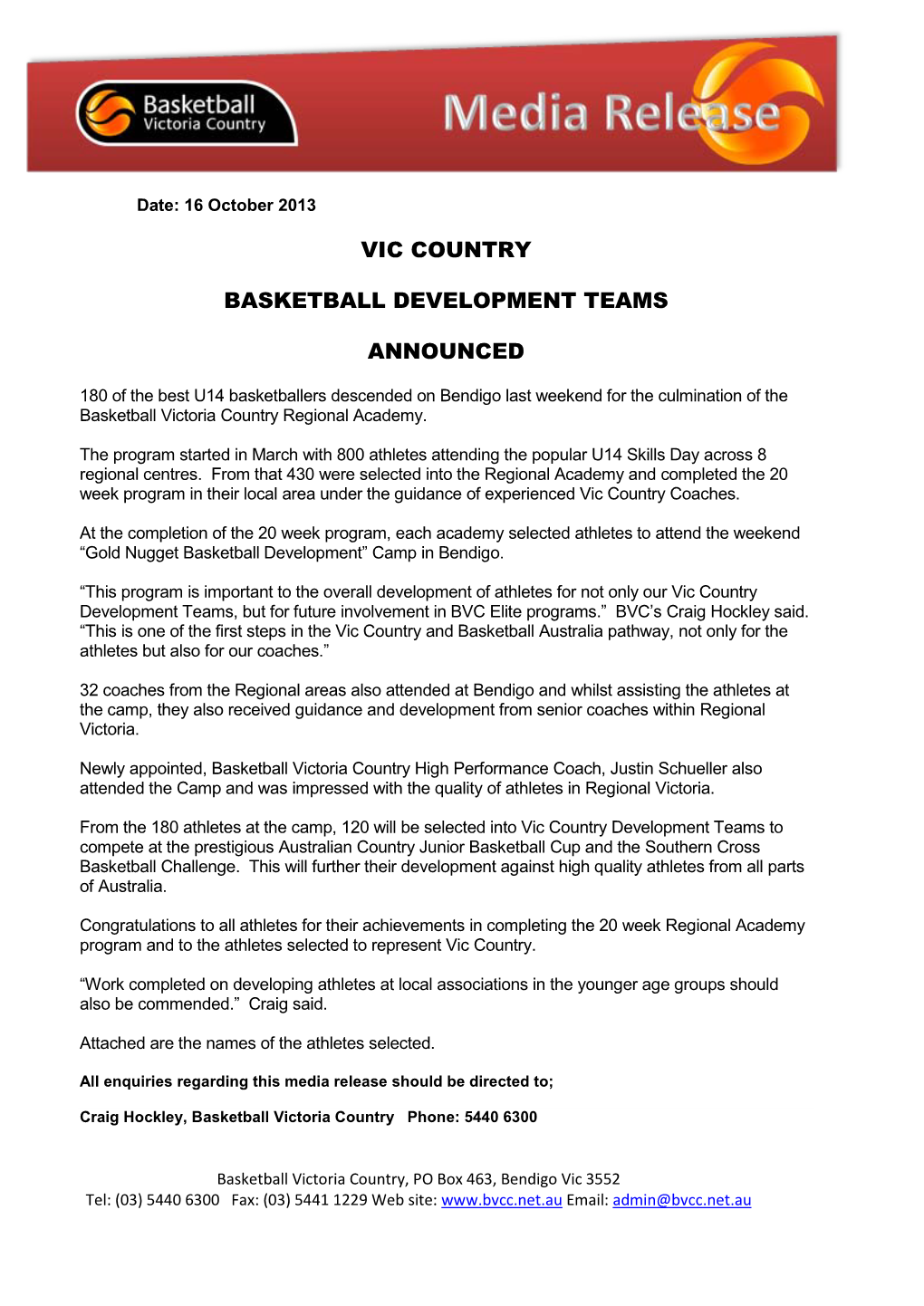Vic Country Basketball Development Teams