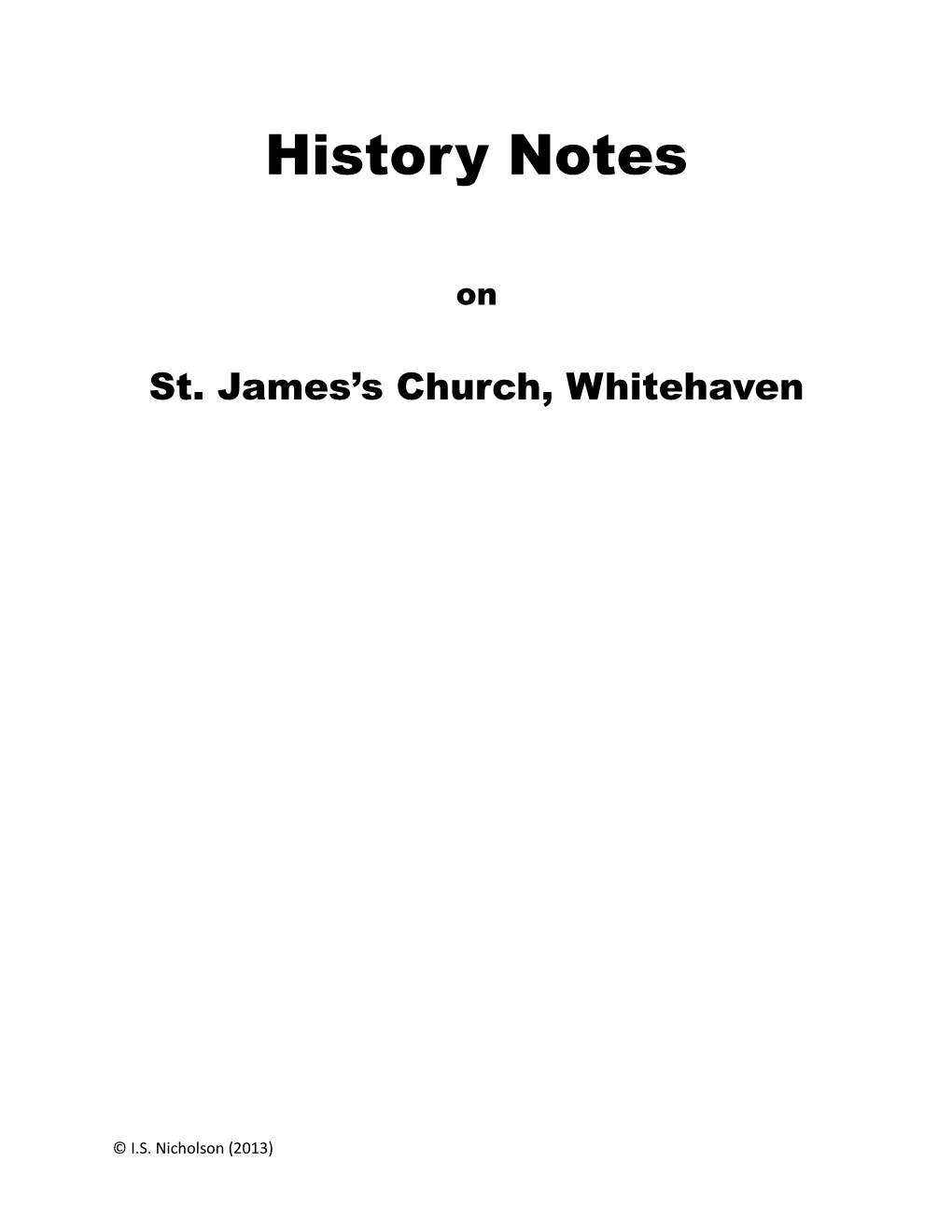History Notes on St James's Church, Whitehaven