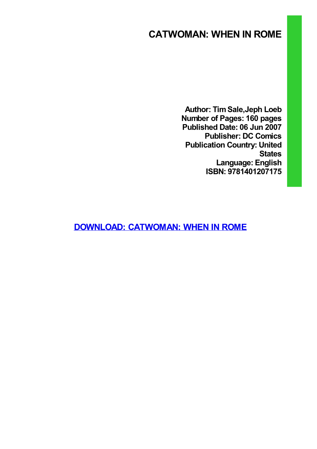 {Dоwnlоаd/Rеаd PDF Bооk} Catwoman: When in Rome Ebook