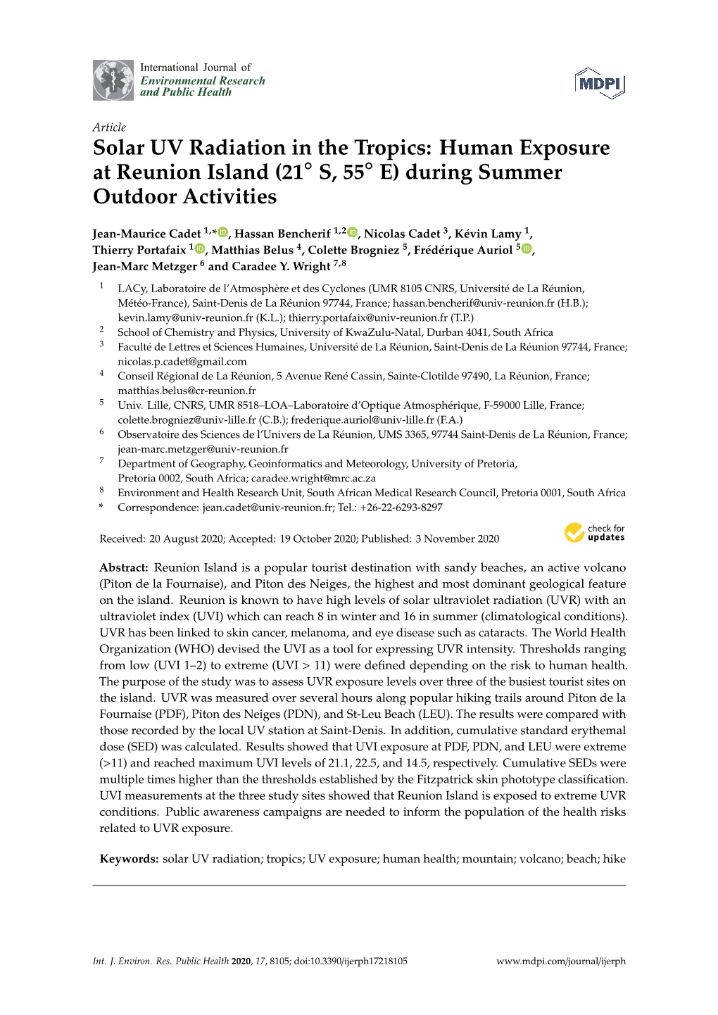 Solar UV Radiation in the Tropics: Human Exposure at Reunion Island