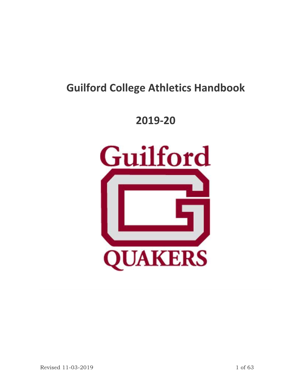 Guilford College Athletics Handbook 2019-20