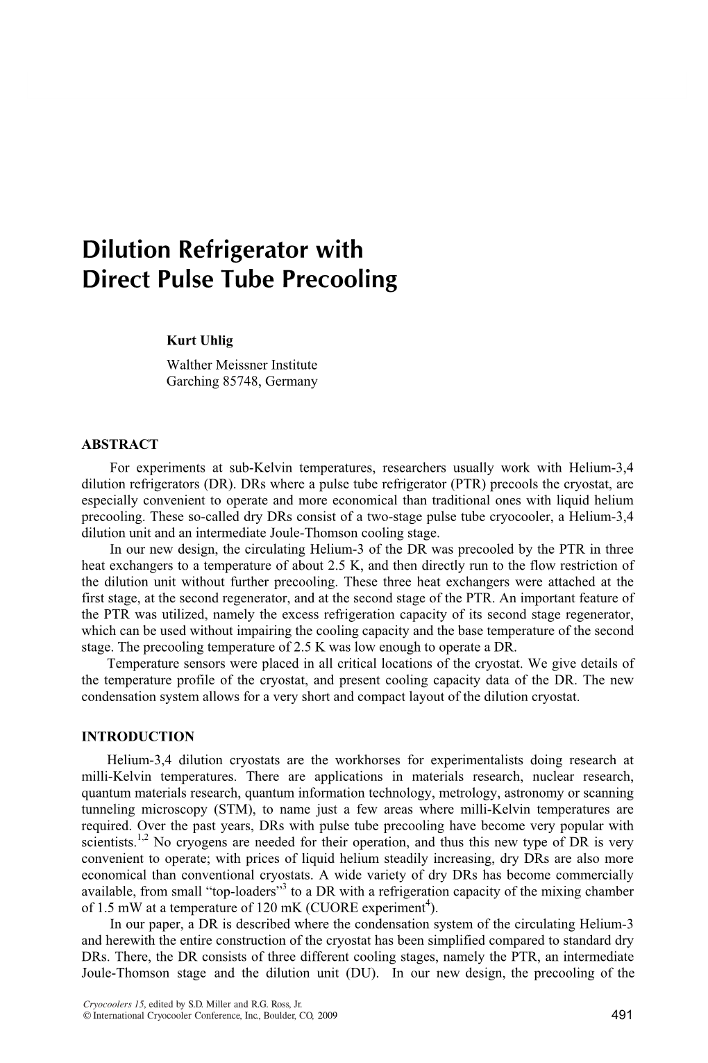 Dilution Refrigerator with Direct Pulse Tube Precooling