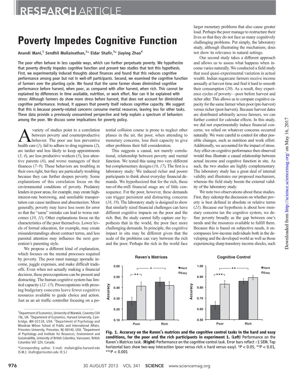 Poverty Impedes Cognitive Function RESEARCHARTICLE