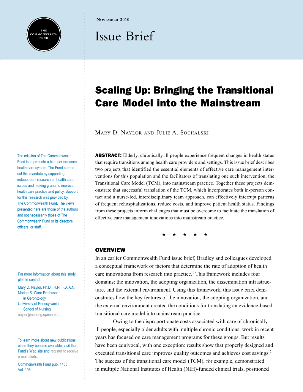 Scaling Up: Bringing the Transitional Care Model Into the Mainstream