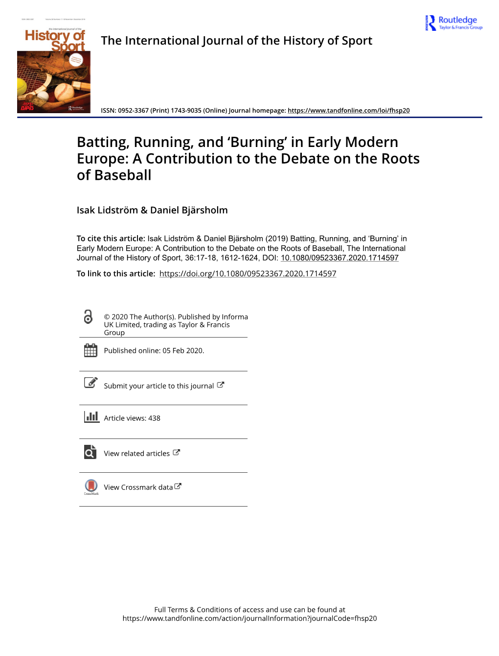 Batting, Running, and ‘Burning’ in Early Modern Europe: a Contribution to the Debate on the Roots of Baseball