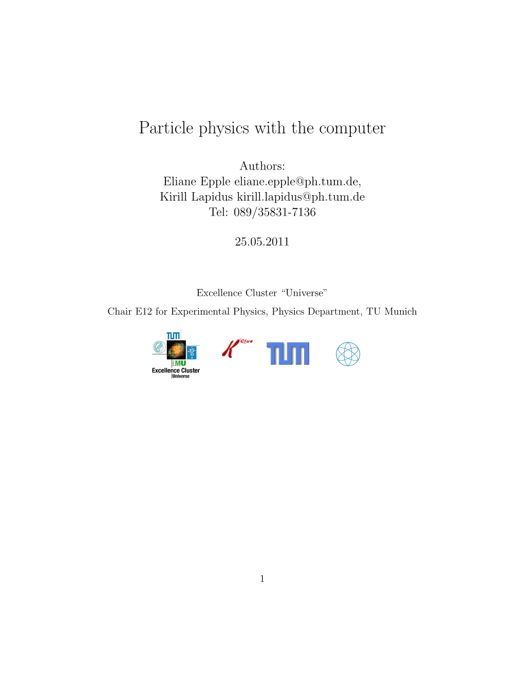 Particle Physics with the Computer