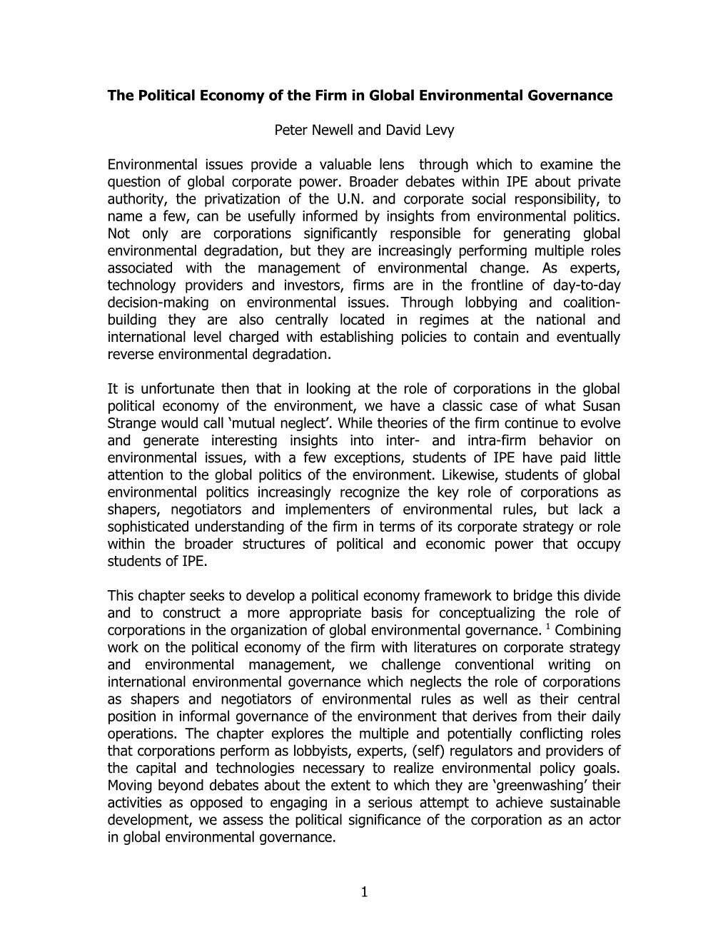 The Political Economy of the Firm in Global Environmental Governance