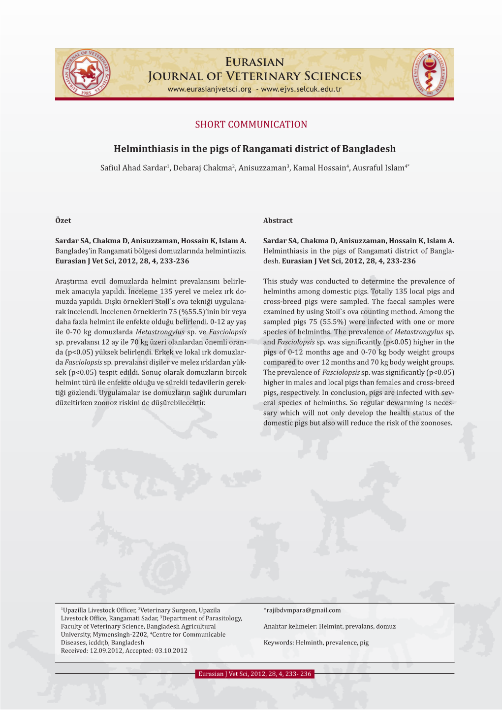 Eurasian Journal of Veterinary Sciences