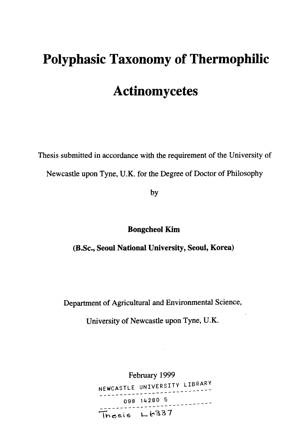 Polyphasic Taxonomy of Thermophilic