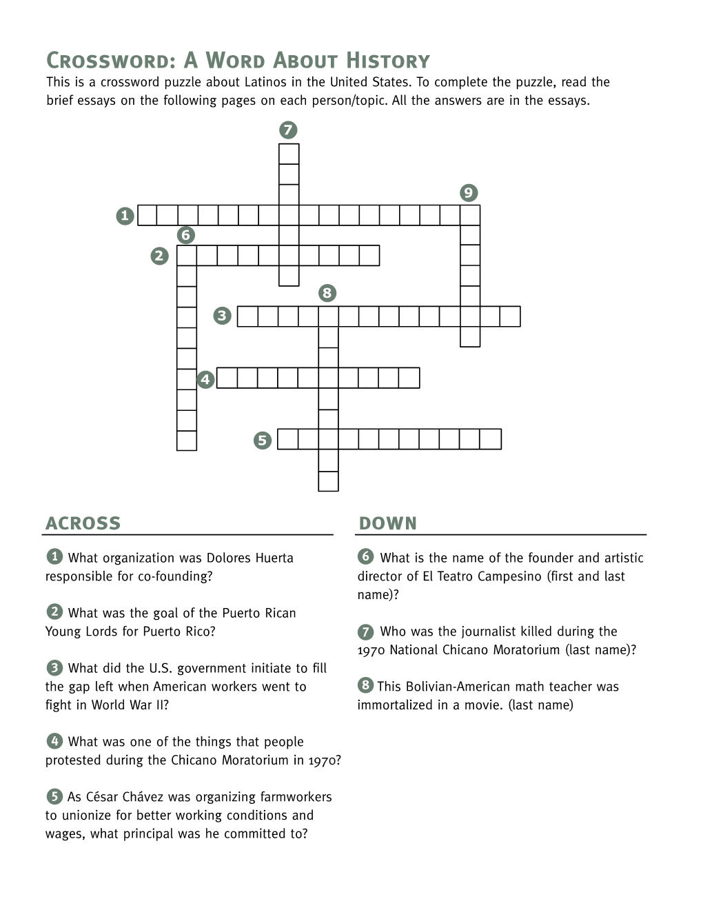 Crossword: a Word About History This Is a Crossword Puzzle About Latinos in the United States