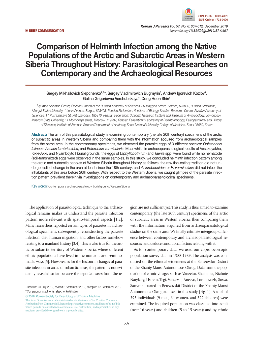 Comparison of Helminth Infection Among the Native Populations Of