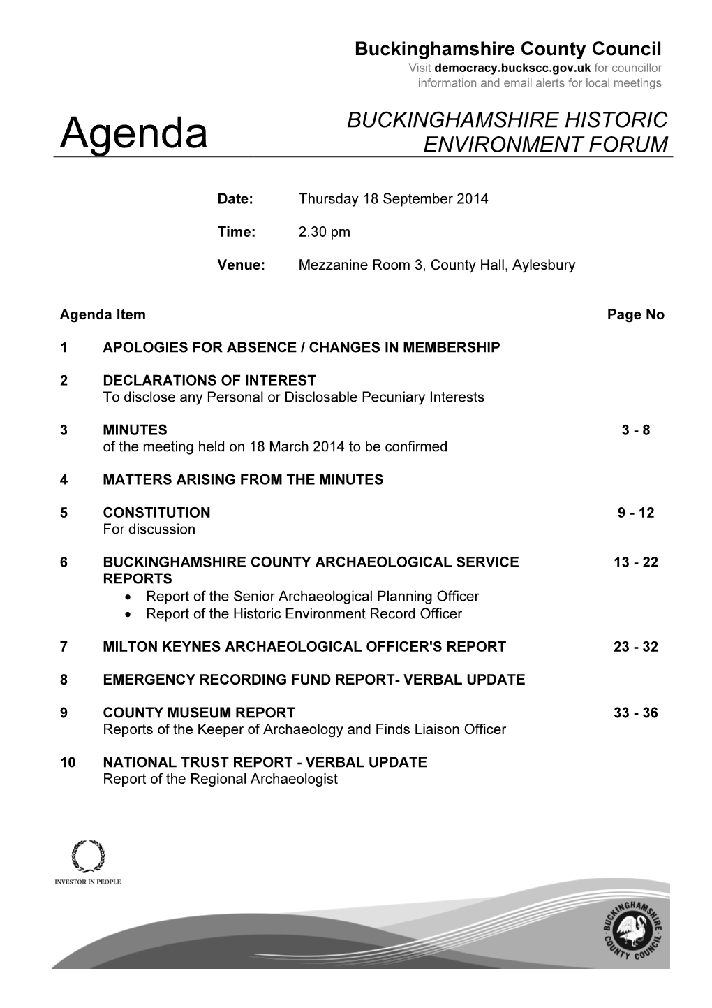 (Public Pack)Agenda Document for Buckinghamshire Historic Environment Forum, 18/09/2014 14:30