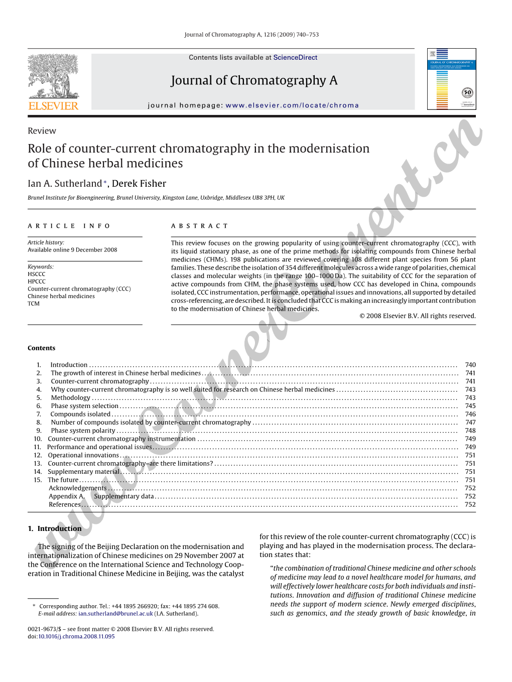 Journal of Chromatography a Role of Counter-Current Chromatography In