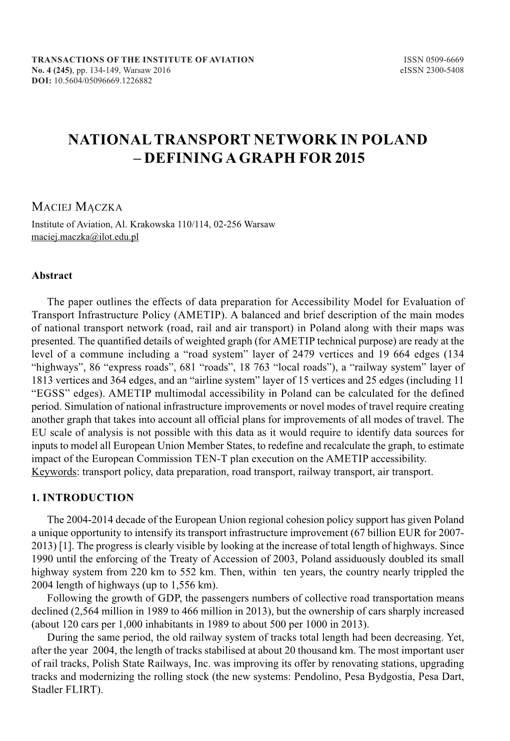 National Transport Network in Poland – Defining a Graph for 2015