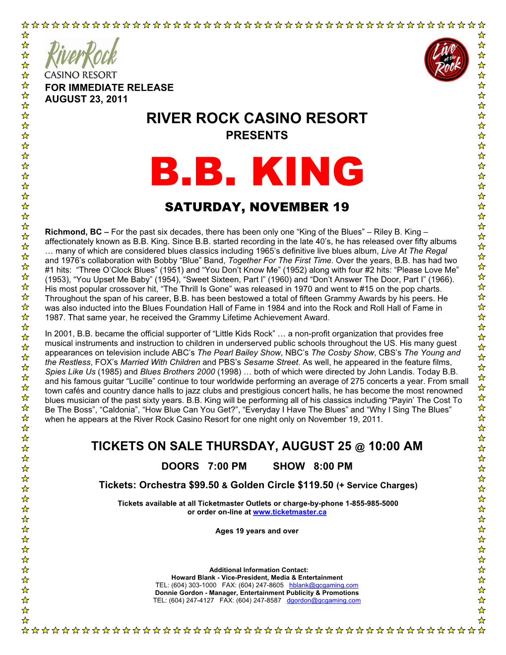B.B. King Saturday, November 19