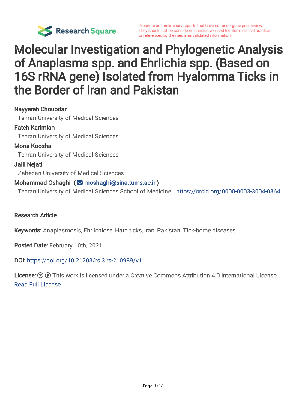 Molecular Investigation and Phylogenetic Analysis of Anaplasma Spp