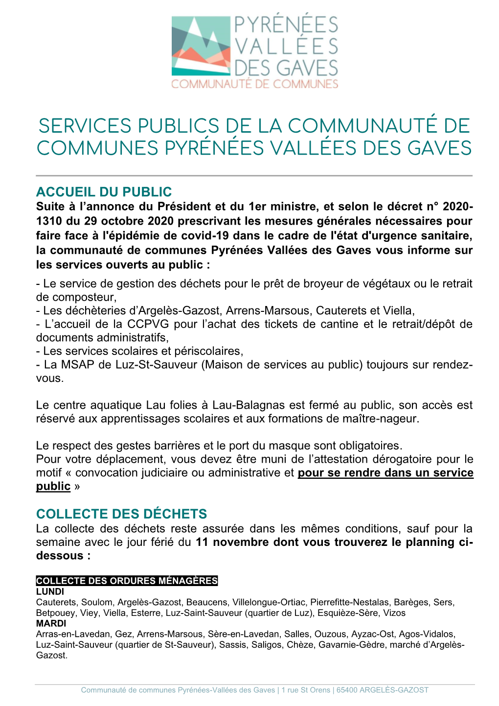 Services Publics De La Communauté De Communes Pyrénées Vallées Des Gaves