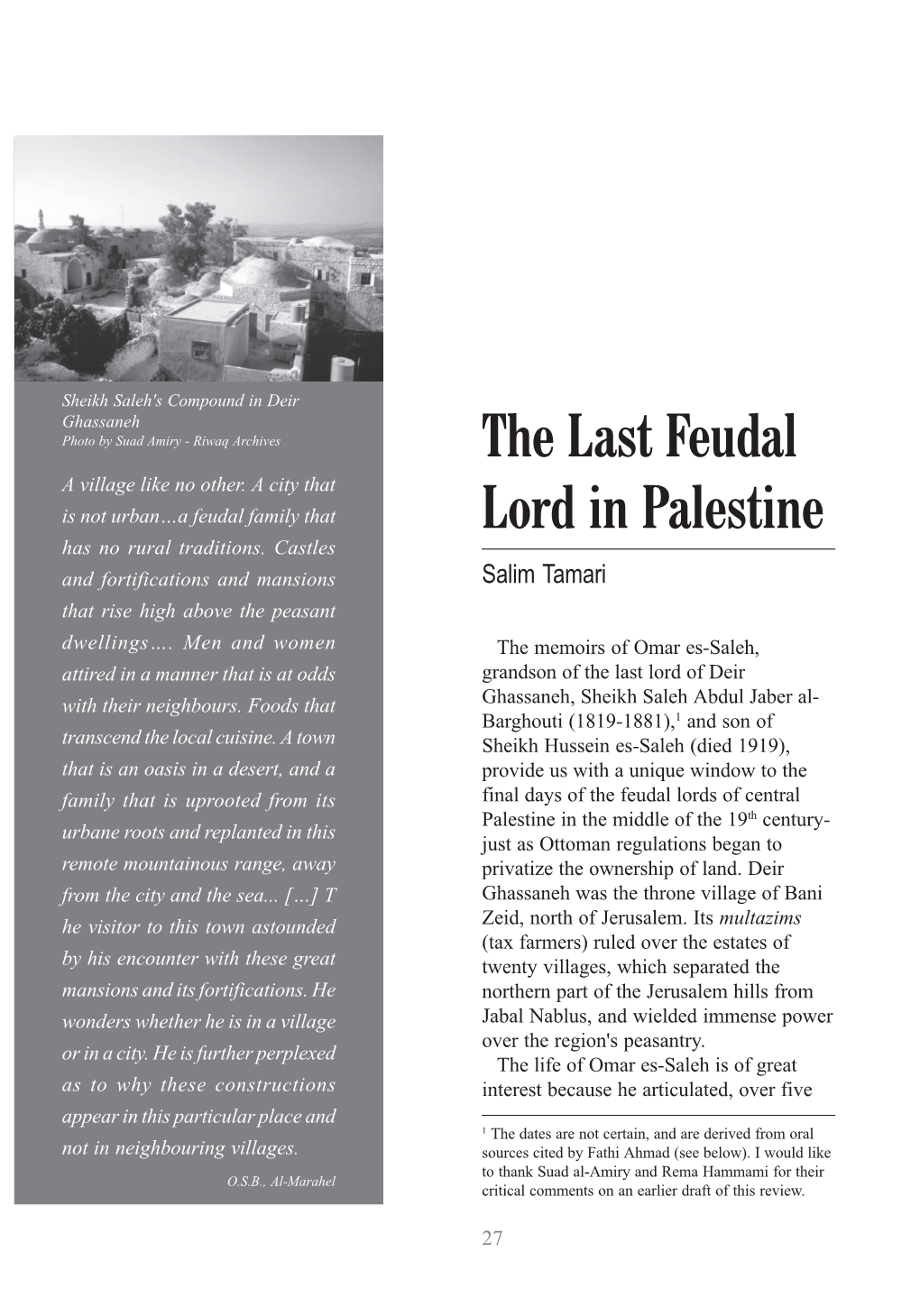 The Last Feudal Lord in Palestine
