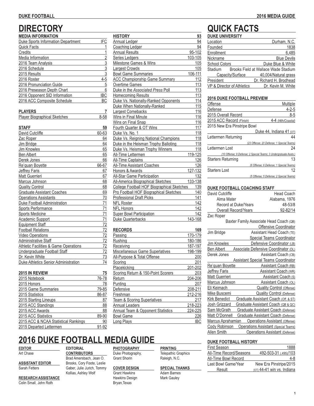 Directory 2016 Duke Football Media